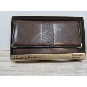 Princess Gardner Vintage Brown Lambskin Leather Checkbook Secretary Wallet Boxed